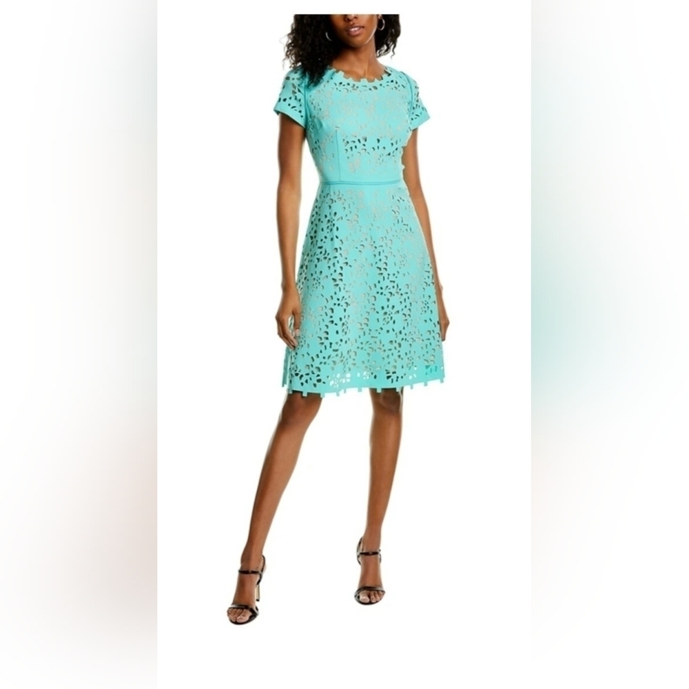 Shani Focus By Shani Laser Cut Fit & Flare Dress Seafoam/Nude Size 2 (4-6)